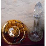 A boxed Bohemia Crystal decanter - sold with a tortoiseshell glass plate