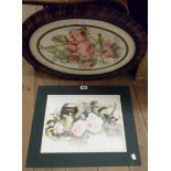 D. Thackeray: a grained wood framed watercolour still life with roses - sold with an unframed