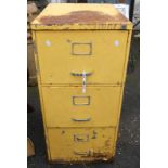 A vintage yellow painted metal three drawer filing cabinet a/f