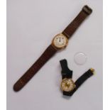 A vintage 9ct. gold cased Lefag wristwatch - London 1936 a/f - sold with another with black
