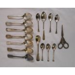 A harlequin set of six antique silver fiddle pattern teaspoons - sold with a set of six silver