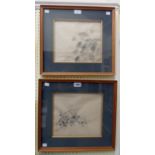 Two stained wood framed Oriental watercolour botanical studies - with red seal stamps