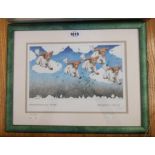 Simon Drew: a framed coloured print entitled Springers In The Air - signed