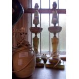 A pair of vintage onyx and brass table lamps - sold with a studio pottery example