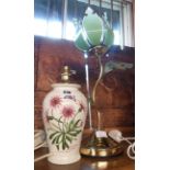 A Portmeirion Pottery table lamp - sold with a brass and metal flower form lamp