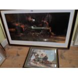 †Terence Cuneo: a framed coloured print entitled Night King - sold with a small locomotive print