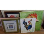 A selection of framed coloured prints and original works including bird and floral studies, etc.
