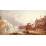 William Gibbons: an oil sketch on paper spray mounted on later hardboard, depicting a harbour