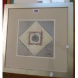Three matching silvered framed coloured prints, depicting leaf studies within decorative borders