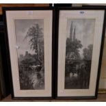 Two framed Edwardian monochrome prints entitled The Old Farmstead and A Cooling Stream