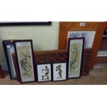 A small collection of Oriental prints and boxed framed pictures, also Ethnic panel and two ethnic