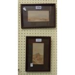 Two small oak framed moorland watercolours, one depicting Hay Tor, the other Rippon Tor - signed