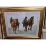 †C. Peeters: a gilt framed watercolour, depicting five approaching horses - signed and dated