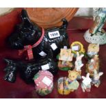 A black Beswick Scotty Dog model - sold with a Scotty money box and assorted figurines