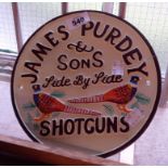 A reproduction painted cast iron Purdy sign