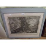 Five framed large format antique monochrome steel engravings, depicting Adam and Eve in the Garden