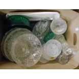 A box of assorted glassware including bowls, vases, jelly mould, etc.