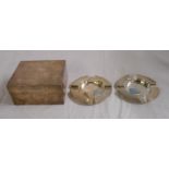 A pair of small silver ashtrays with engine turned decoration - sold with a silver cigarette box
