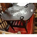 A small far eastern shaped top tea table with beachside building and sailing vessel decoration,