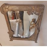 An Art Nouveau style Lady By The Lake wall mirror with cast brassed border and feet under - easel