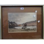 J. Ingram Riley: a gilt framed watercolour, depicting a lake scene