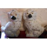 A pair of large 19th Century comforter spaniels with painted and gilt highlighting