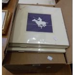 A quantity of unframed mounted Prime Arts coloured prints including polo images, abstract and