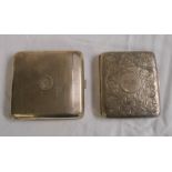Two silver cigarette cases, one with engraved decoration, the other engraved, bot with initials to