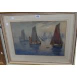 A framed watercolour, depicting the Brixham Trawler Fleet (Circa 1900) - (believe to be signed under