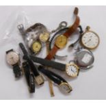 A small collection of assorted watches and two old silver cased wristwatches - various condition