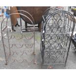 A wrought iron wine rack - sold with a similar wrought metal with painted finish and door