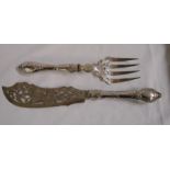 A pair of Victorian silver fish servers with ornate pieced and engraved decoration - Birmingham