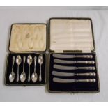 A cased set of six silver teaspoons - sold with a cased part set of silver handled butter knives