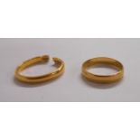 Two hallmarked 22ct. gold wedding bands - one a/f