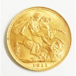 A 1911 George V gold Sovereign