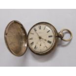 An antique silver cased gentleman's hunter pocket watch with fusee movement marked Elms,