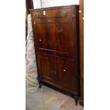 An 86cm antique Dutch mahogany fall-front writing cabinet with drawer to top, flanking quarter