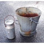 A galvanised coal bucket - sold with an old small aluminium Blow milk can