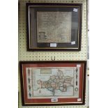Two framed antique coloured map prints, one by Herman Moll depicting Dorsetshire with figural