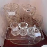 A small quantity of cut and other glassware, comprising vase, small jug, ring tree etc.