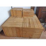 A 1.5m square slatted pine shop display stage - sold with two smaller display stands