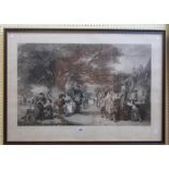 A large Hogarth framed antique monochrome steel engraving, depicting a rural scene with large