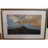 William Bleyard-Walker: a framed mixed media painting, depicting a rugged landscape with tor and