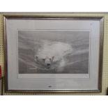 Gary Hodges: a signed limited edition monochrome print entitled Swimming Polar Bear - signed in