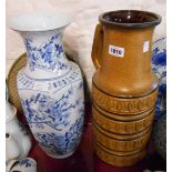 A large vintage West German vase of ewer form - sold with a modern blue and white Chinese