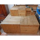 A 1.5m slatted pine shop display stage - sold with a 75cm similar and a small display cube