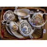 A basket of Pallisy ware Game series, comprising two lidded vegetable tureens, three small meat