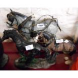 A large ceramic heavy horse model - sold with two resin horse models - various condition