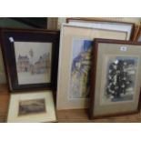A selection of framed prints - sold with a framed monochrome photographic family group image and a