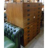A 1.03m vintage quarter sawn oak two part plan chest with brass flush drop handles and card slides